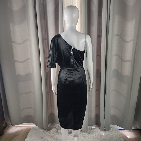 Ladmous Black Off The Shoulder Bat Sleeve Ruched Bodycon Mini Dress Size M (NWT) - Picture 3 of 13